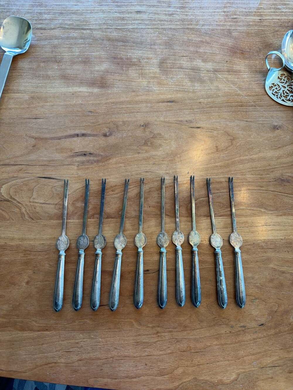 Set of 10 Vintage Silver Plated Seafood Cocktail Forks with Fish Motif
